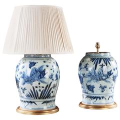 Pair of Blue and White Chinese Vases as Lamps