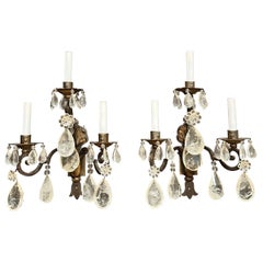 Pair Of Rock Crystal, Tole And Wrought Iron Wall Sconces