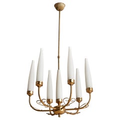 Italian Designer, Chandelier, Brass, Glass, Italy, 1950s