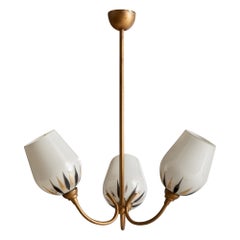 French Designer, Chandelier, Metal, Glass, France, 1950s