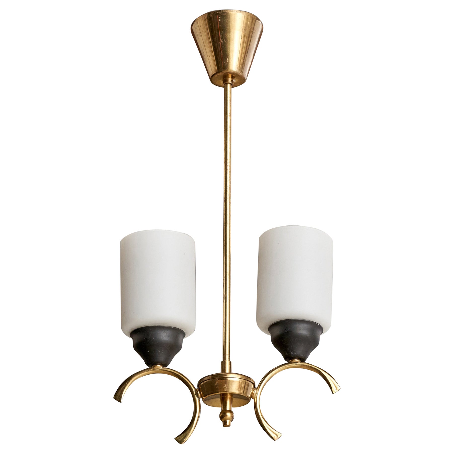 Schwedischer Designer, Kronleuchter, Messing, Metall, Glas, Schweden, 1960er Jahre
