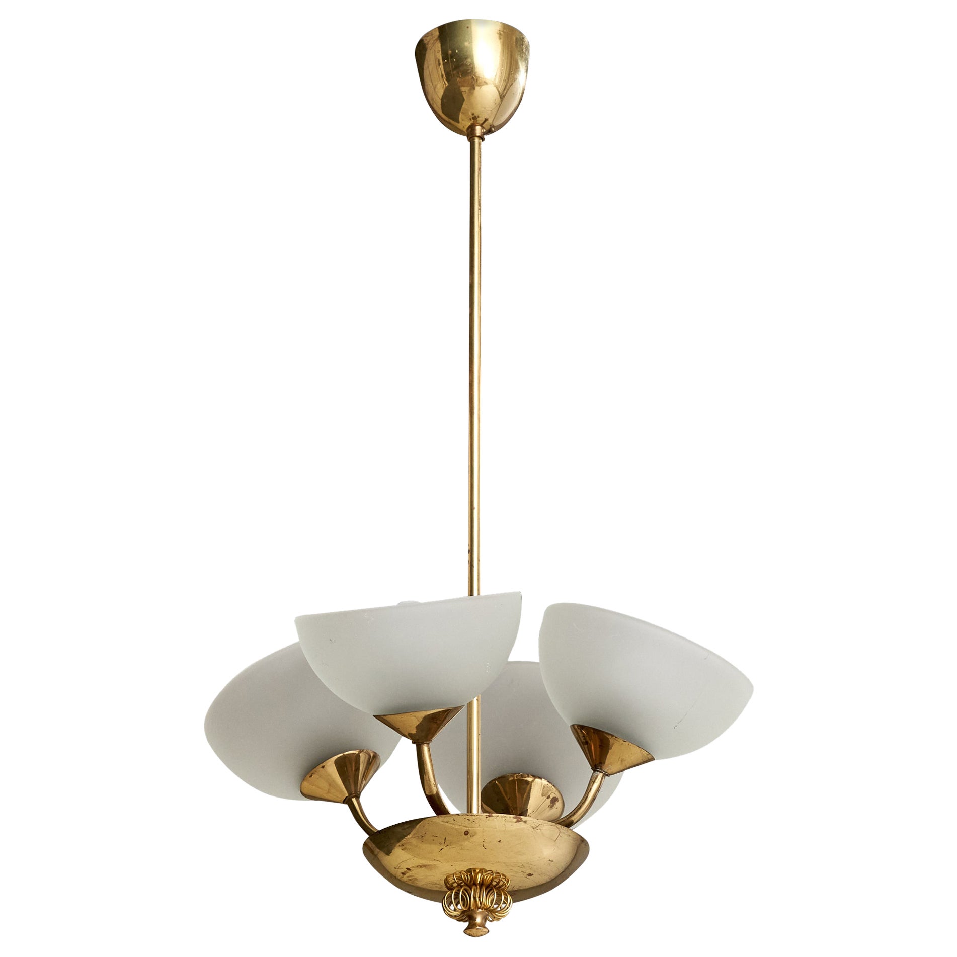 Finnish Designer, Chandelier, Brass, Glass, Finland, 1940s