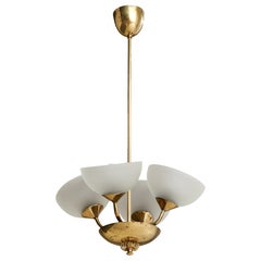 Finnish Designer, Chandelier, Brass, Glass, Finland, 1940s