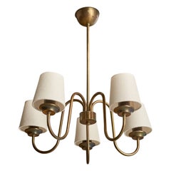 Schwedischer Designer, Kronleuchter, Messing, Stoff, Schweden, 1940er Jahre