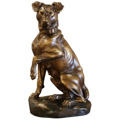 Französische Terrakotta-Fuch Terrier-Skulptur aus dem frühen 20. Jahrhundert, signiert T. Cartier