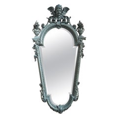 Gran espejo de pared biselado francés pintado de azul Napoleón III, circa 1850