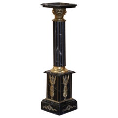 19th Century French Napoleon III Carved Marble and Bronze Selette Pedestal Table