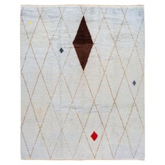 Tapis tribal bleu clair de style marocain moderne fait à la main