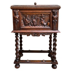 Antike French Renaissance Truhe Box auf Stand Breton Brittany Oak Barley Twist