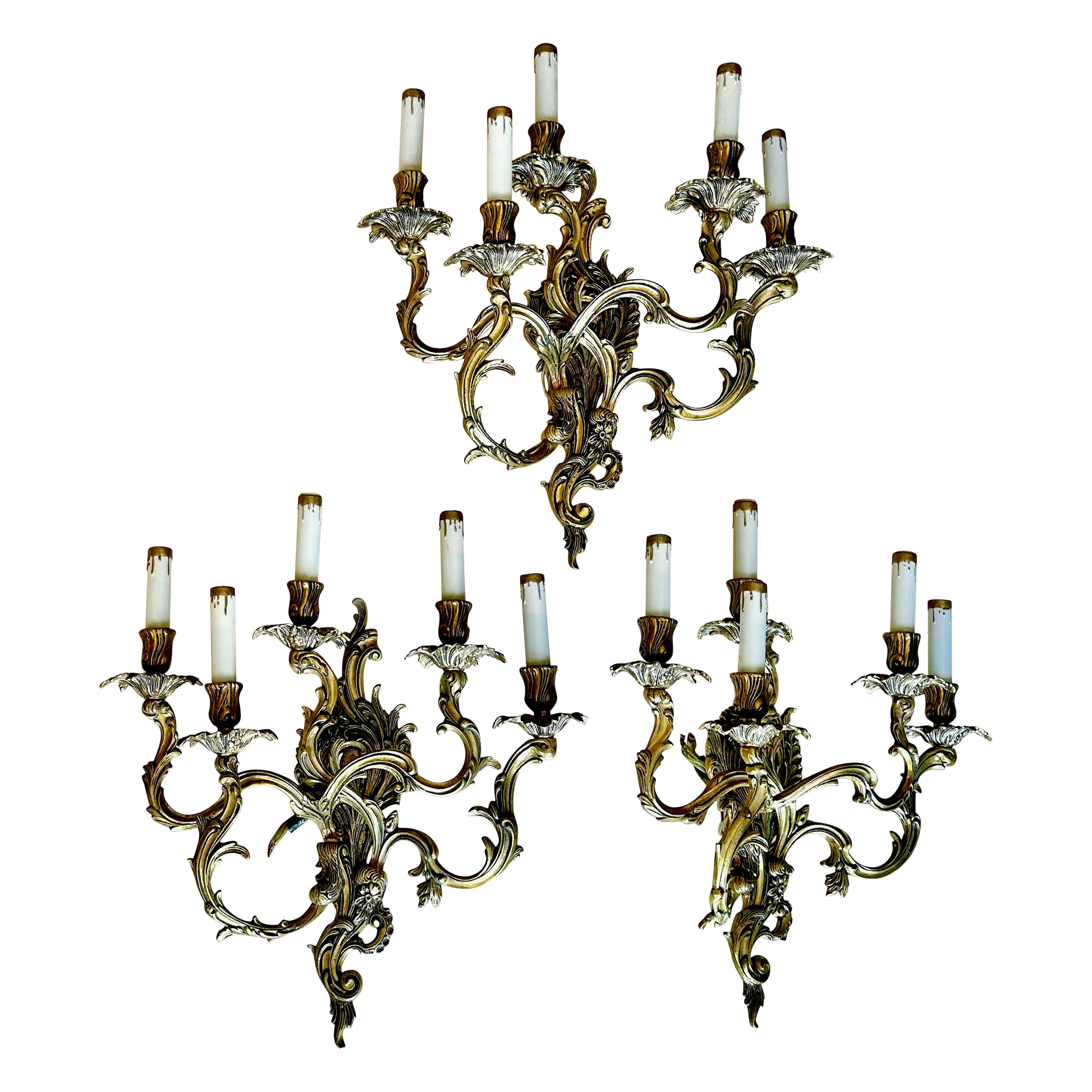 Set 3 French Louis XV Style 5 Light Wall Sconces For Sale