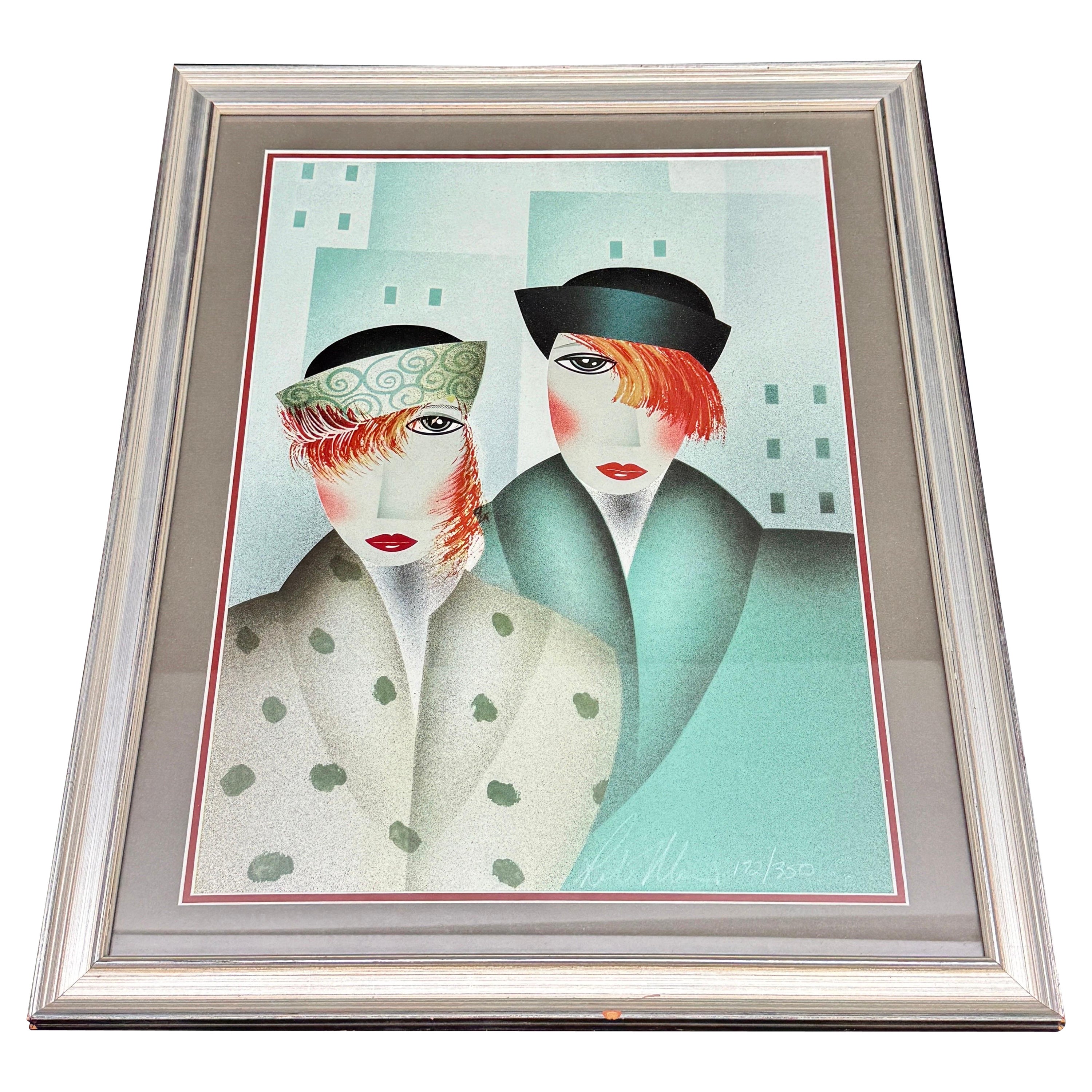 Robin Morris Retrato Art Decó Mary y Eddie Litografía firmada Limitada 172/350 en venta