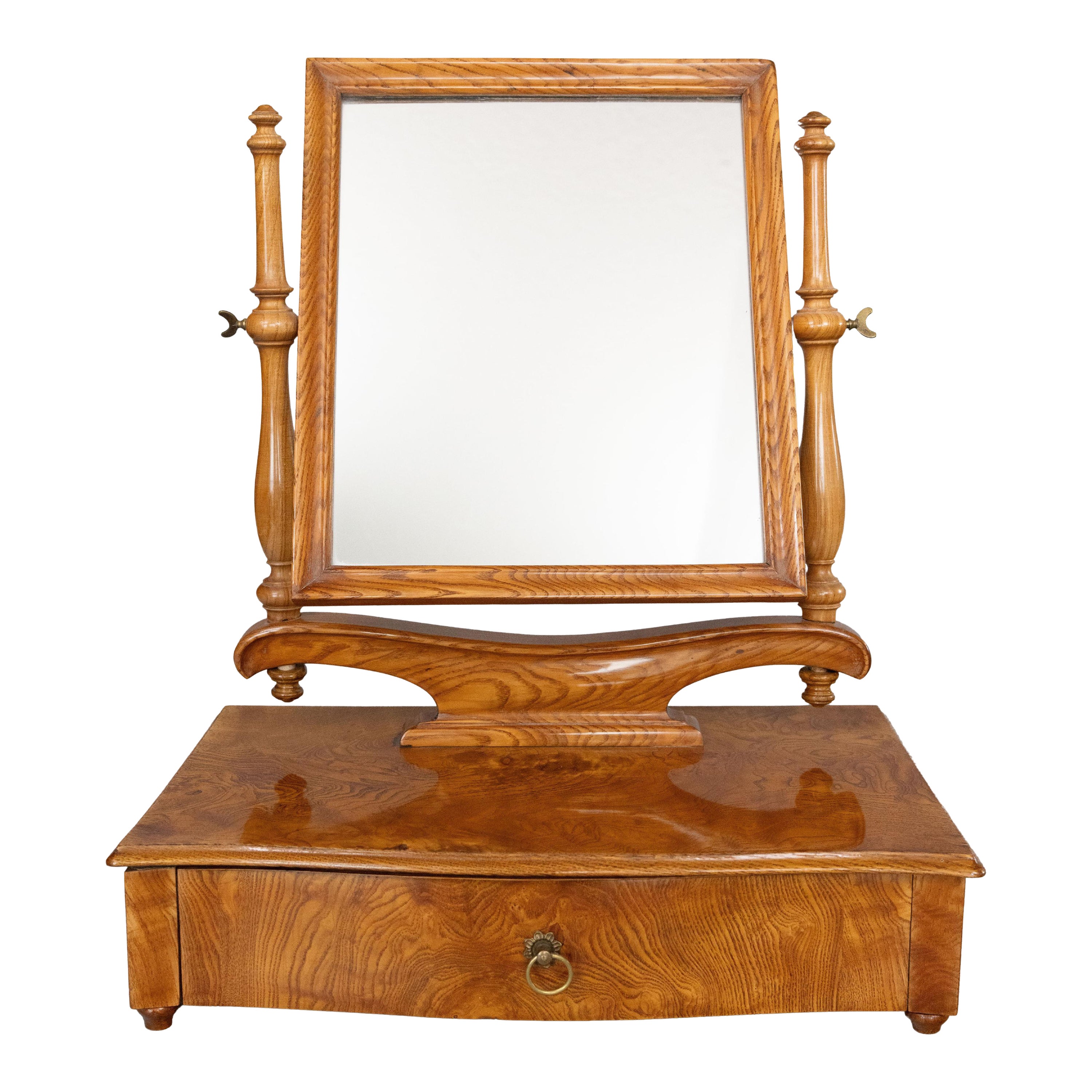 19th Century English Burlwood Table Dressing Mirror With Drawer