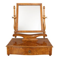 Antique 19th Century English Burlwood Table Dressing Mirror With Drawer