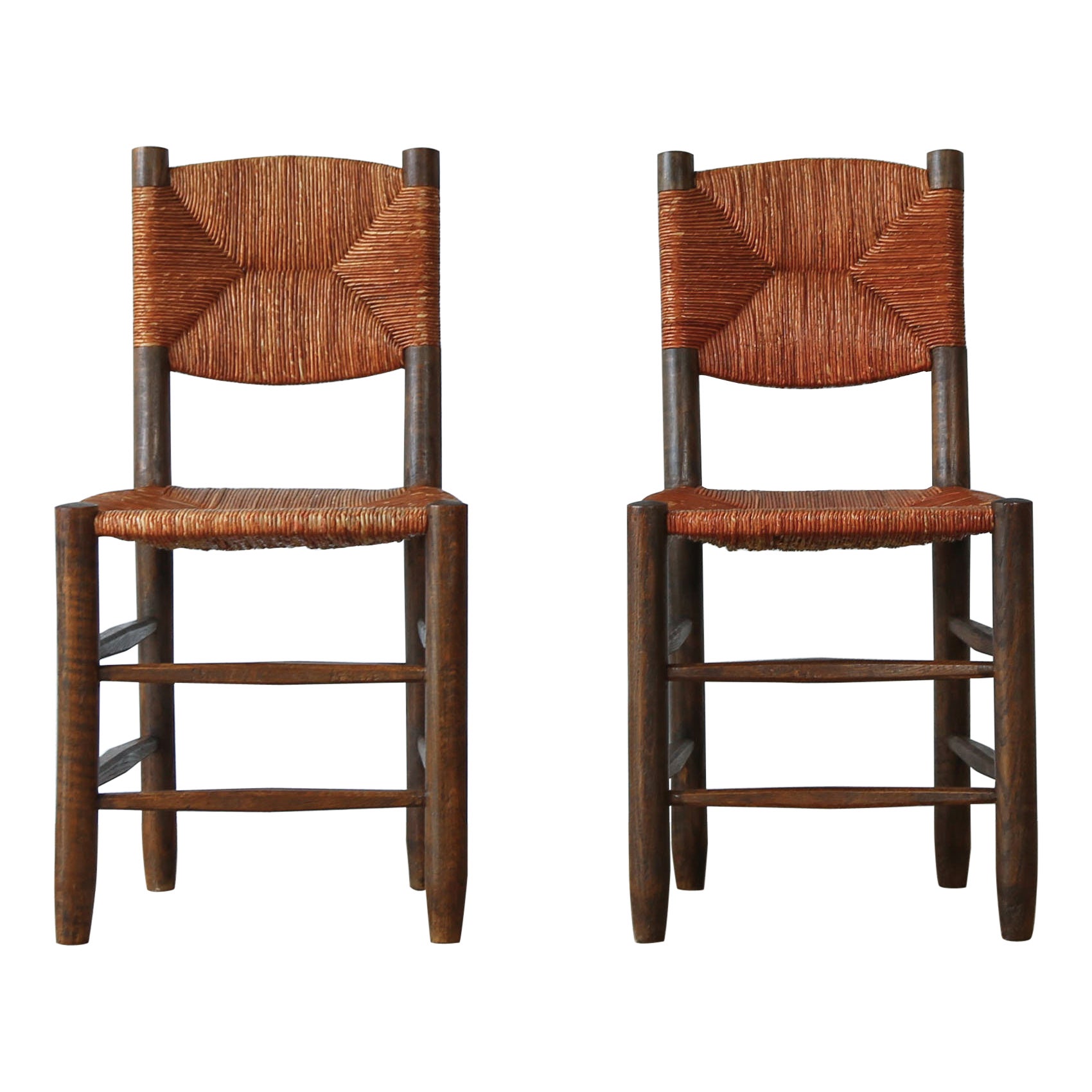 Superb Pair of Early Charlotte Perriand Model 19 Bauche Chairs, France, 1950s