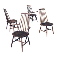 Wabi Sabi Design Oak Spindle Back Chairs, France 1940's