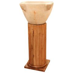 Superb Antique Marble Mortar on Antique Fluted Pine Column