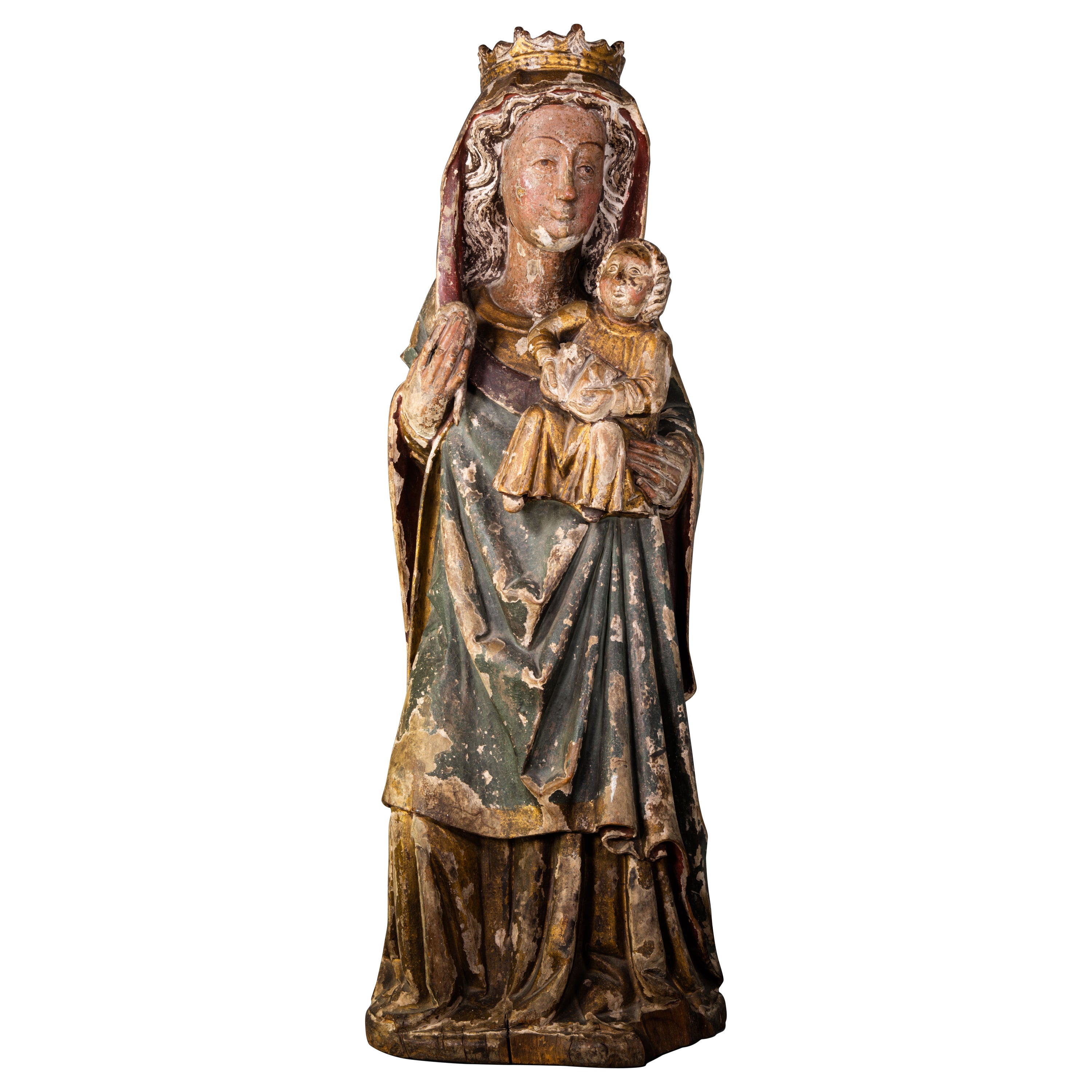 19th Century Spanish Wooden Polychrome Virgin Sculpture with Original ...