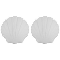 ON SALE Pair Frosted Glass Shell Sconces