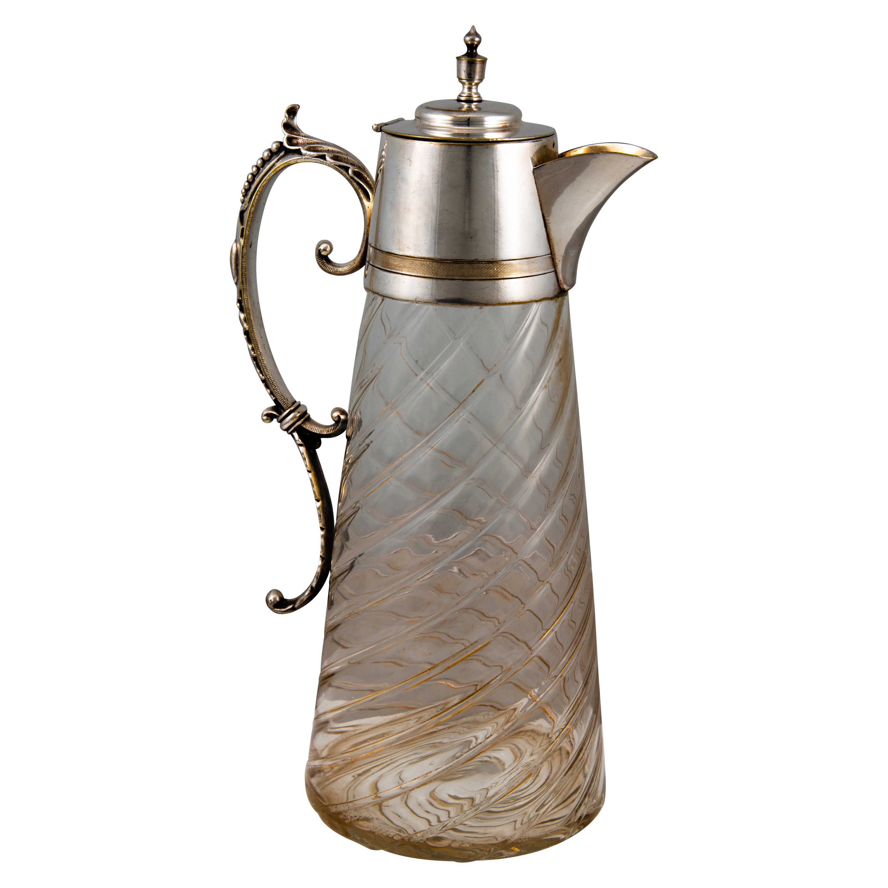 Wine jug or decanter. Glass, metal. 20th century.