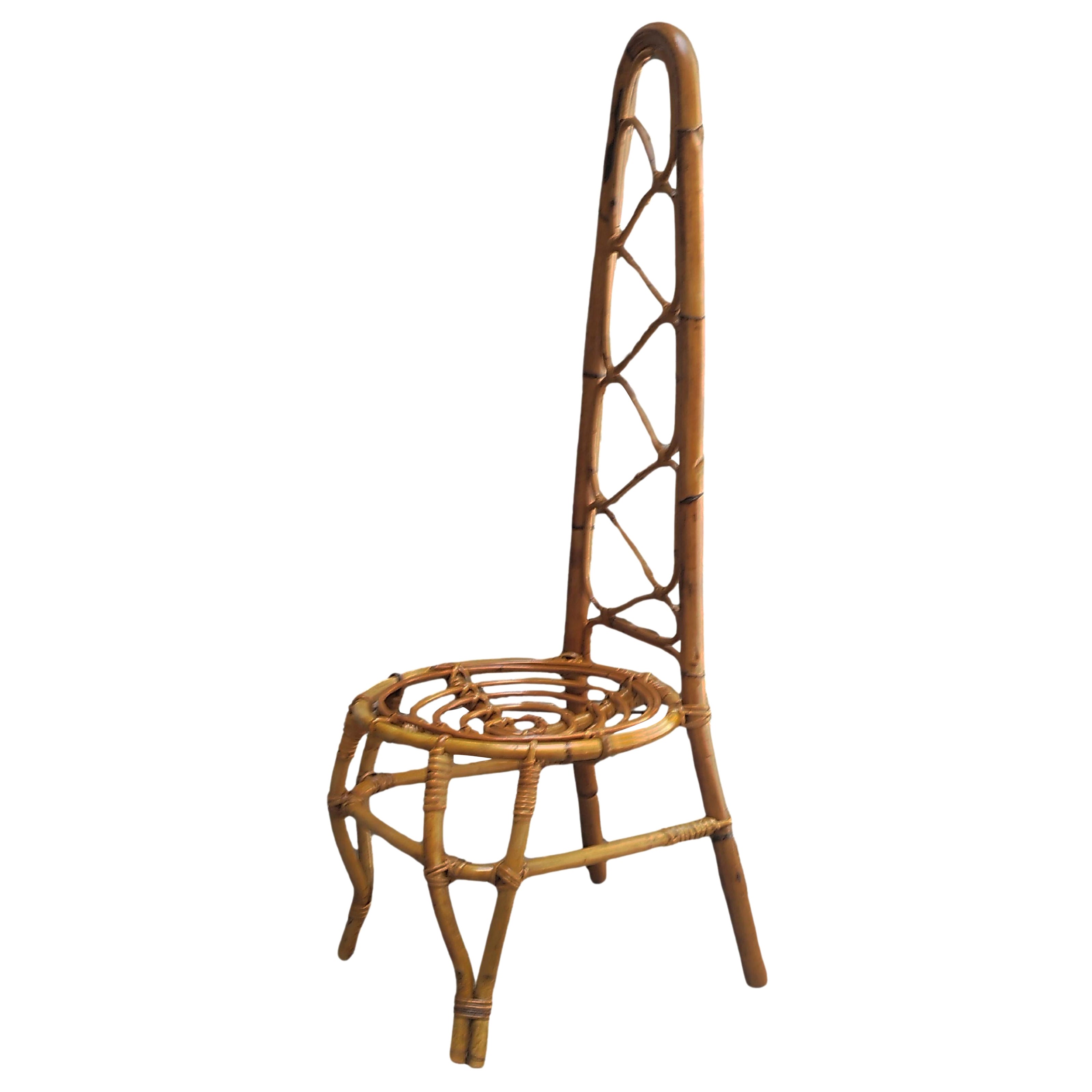 Rattan and Bamboo Hight-Backed Chair, Italy, 1960s