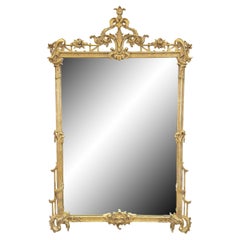 French Hollywood Regency D Milch & Son Baroque Gold Overmantel Vanity Mirror 50"