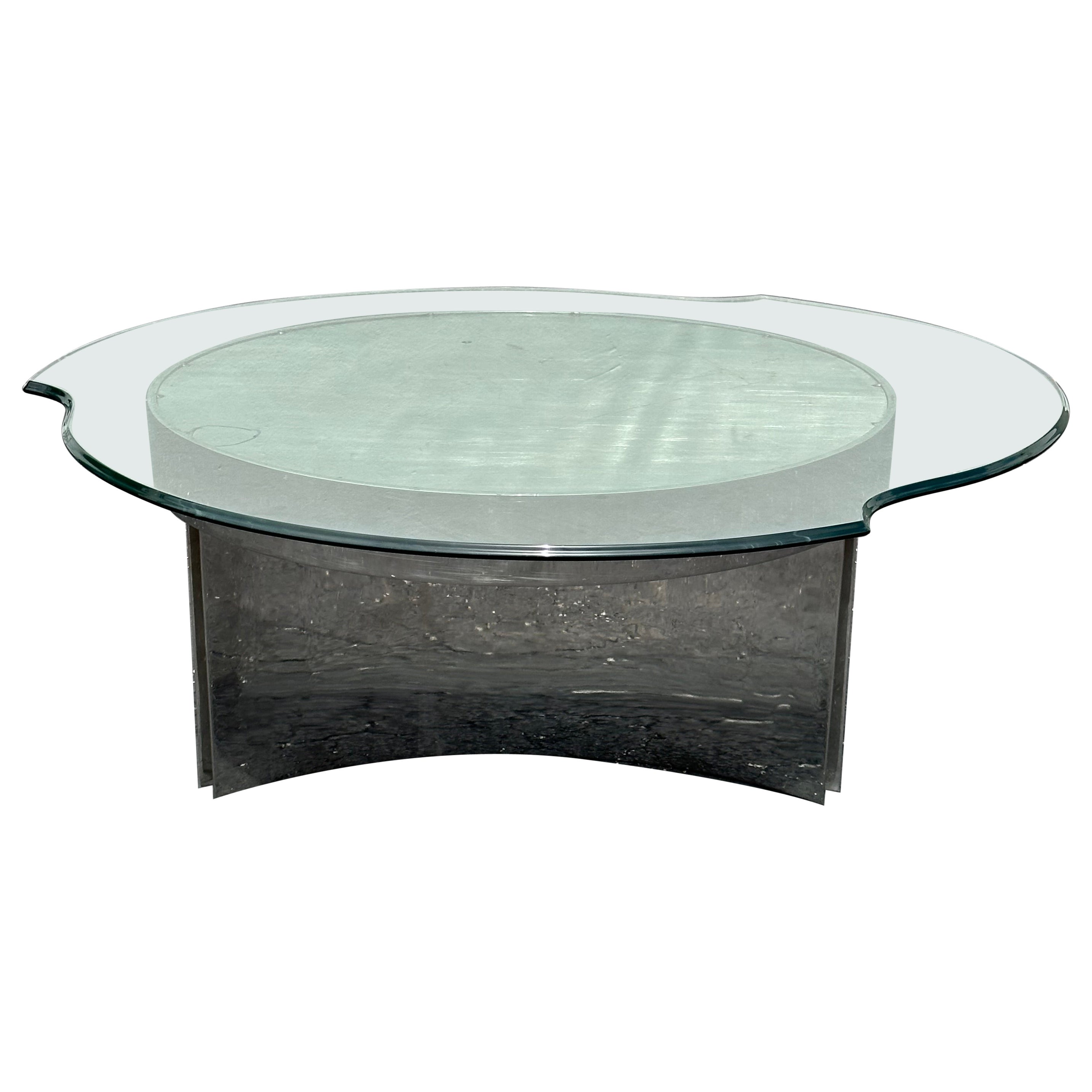 1970s Steel Circular Glass Industrial Coffee Table