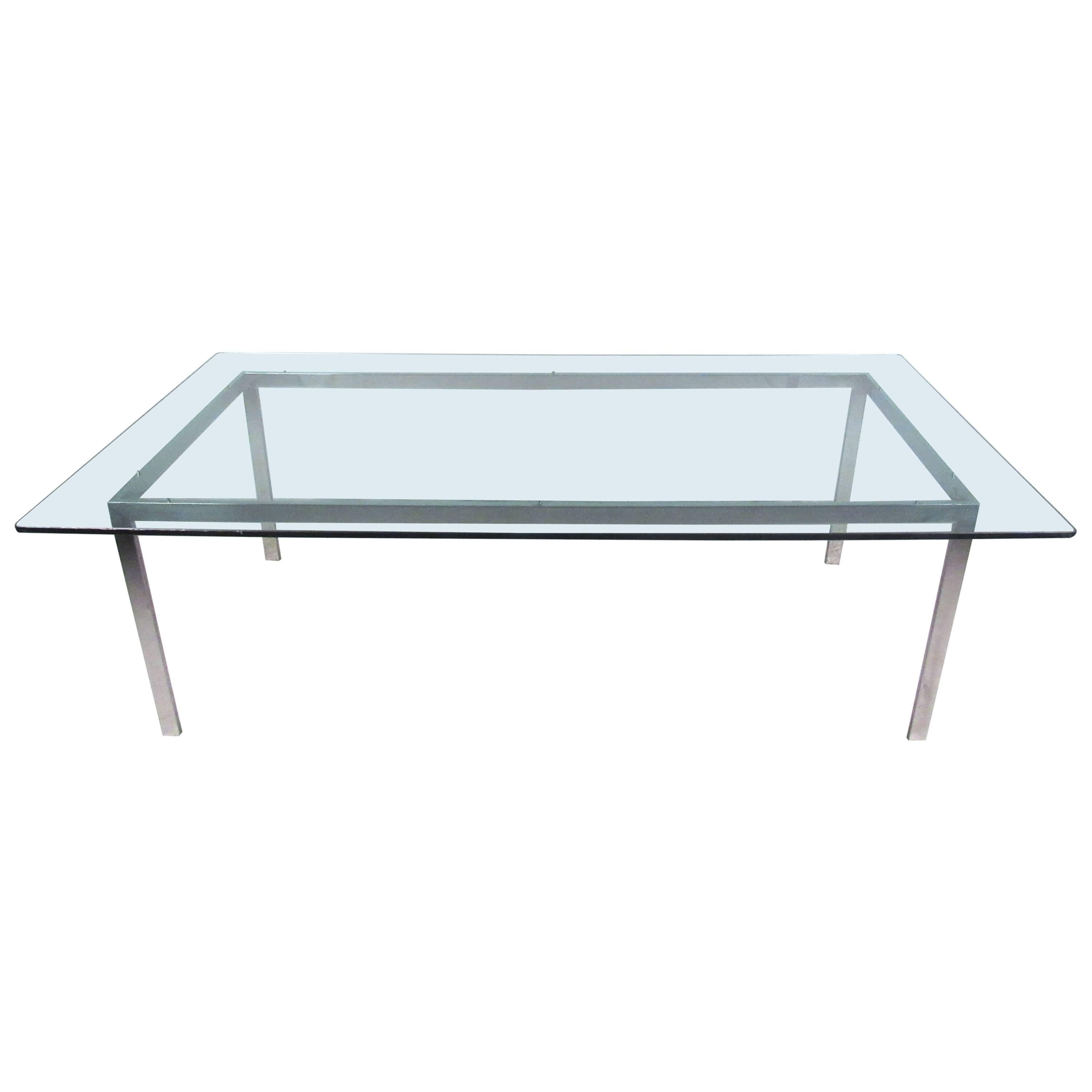 Large Midcentury Chrome and Glass Dining Room Conference Table