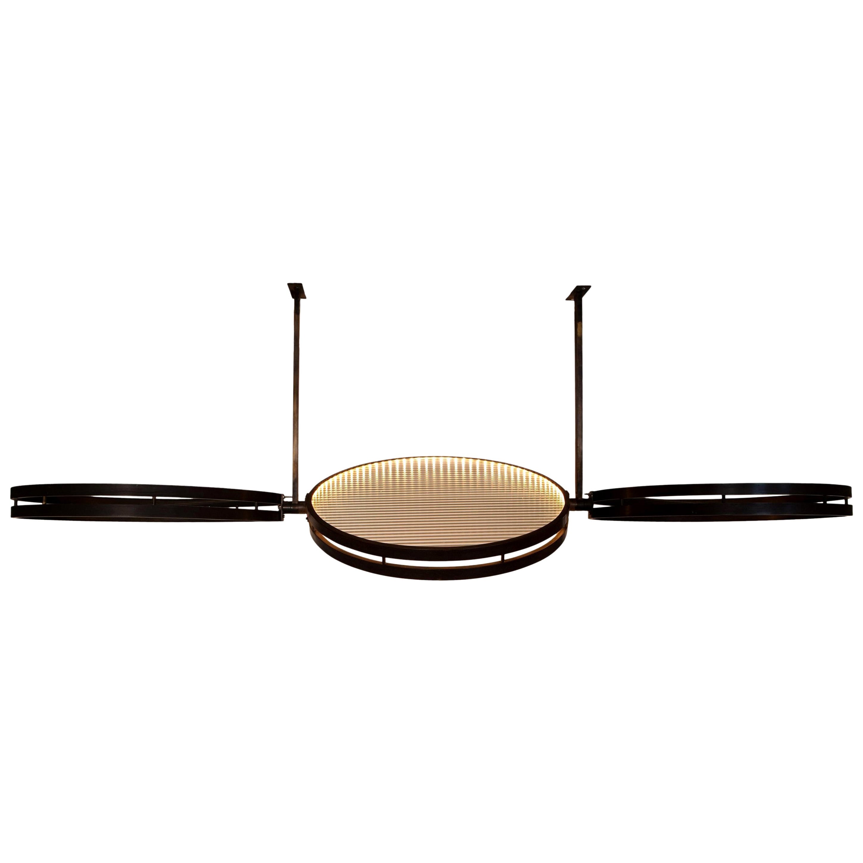 Modern Pendant Brass Bronzed, Ribbed Glass