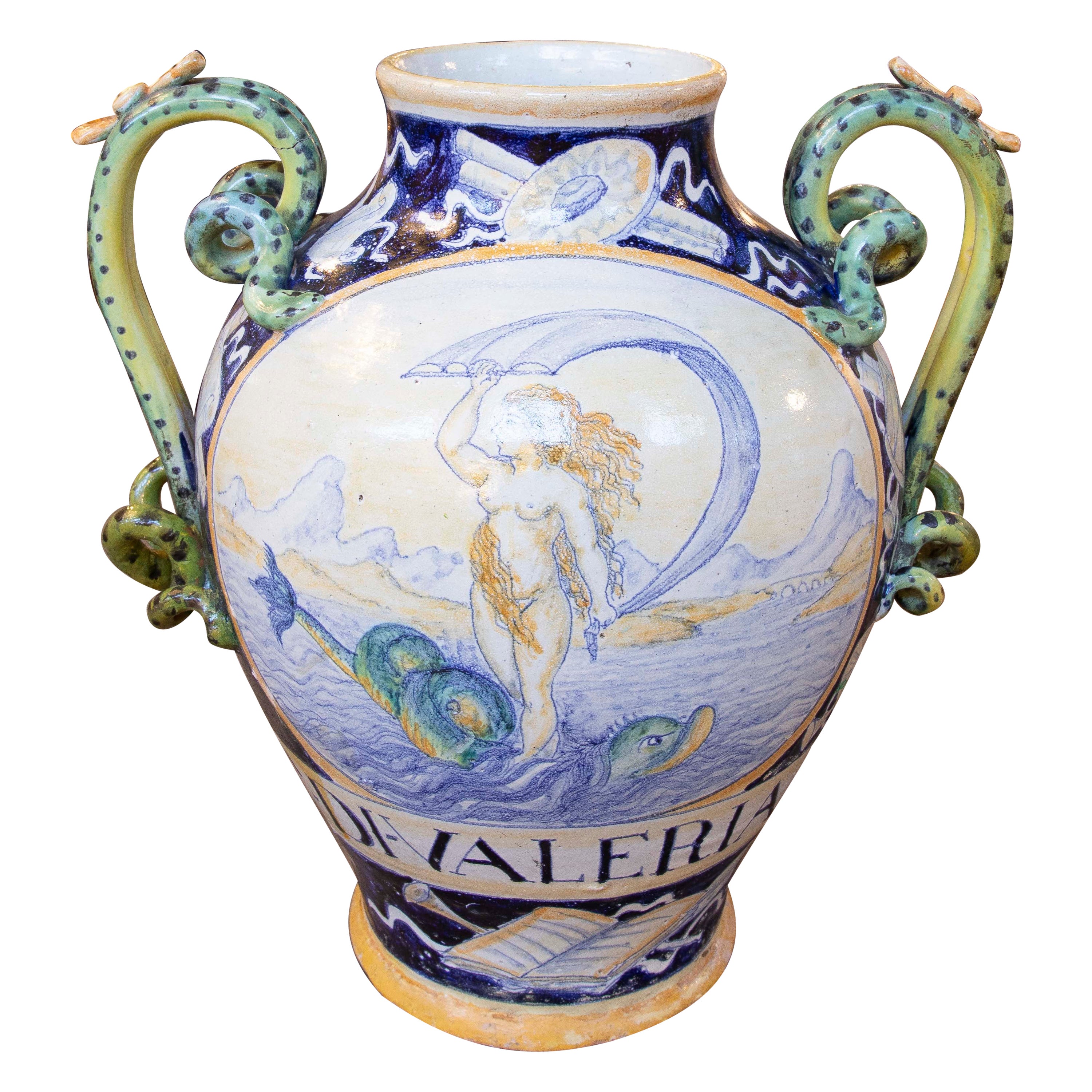 Vaso in ceramica smaltata con scena di Venere con il suo nome, firmato 1918
