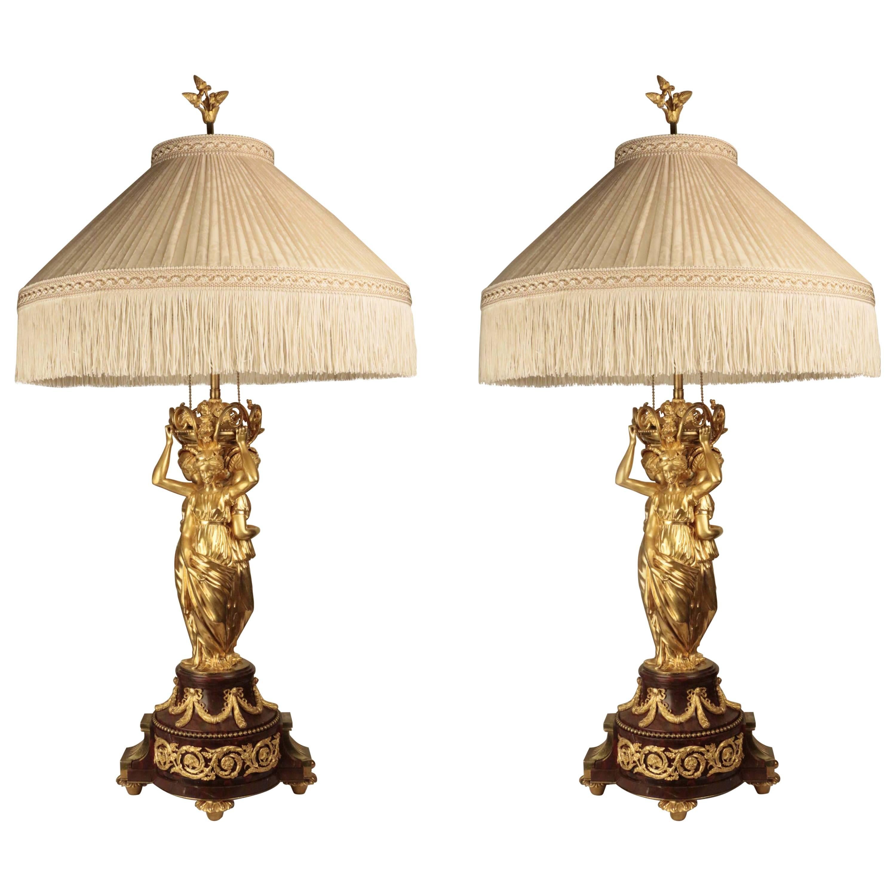 Pair Gilt Bronze Figural Table Lamps For Sale