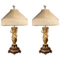 Antique Pair Gilt Bronze Figural Table Lamps
