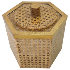 Mid-Century Modern Brass Wicker and Lucite Ice Bucket Italy 1970s