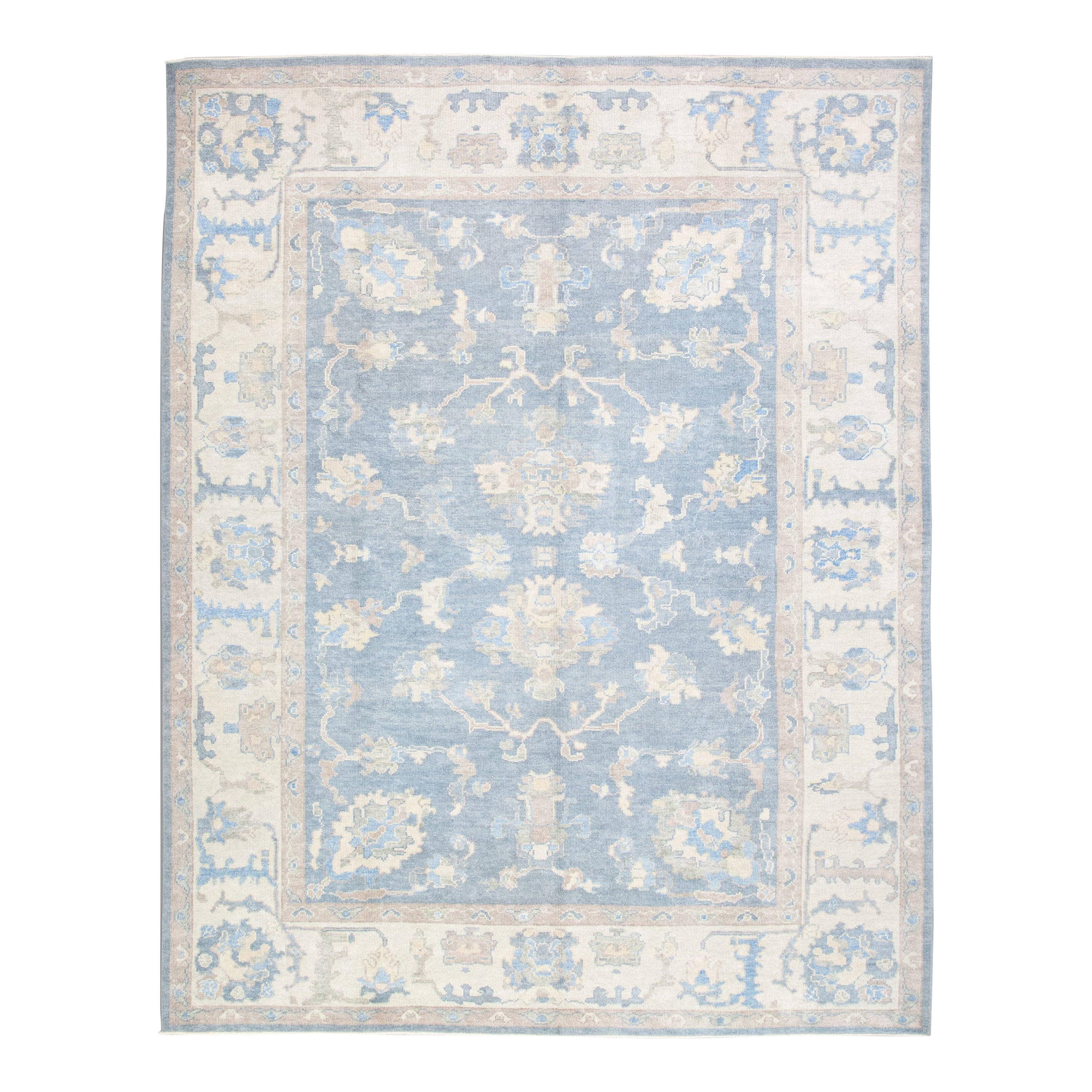 Oushak Rug Oriental Hand Knotted Turkish Oushak 9' x 11'8" #3130 For Sale