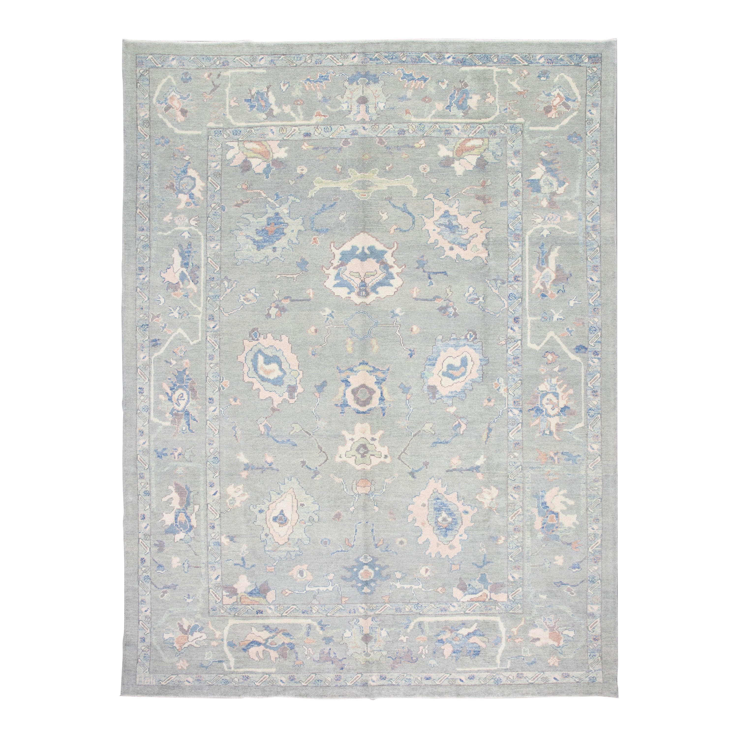 Tapis oriental noué à la main turc Oushak 9' x 12'6" #3176