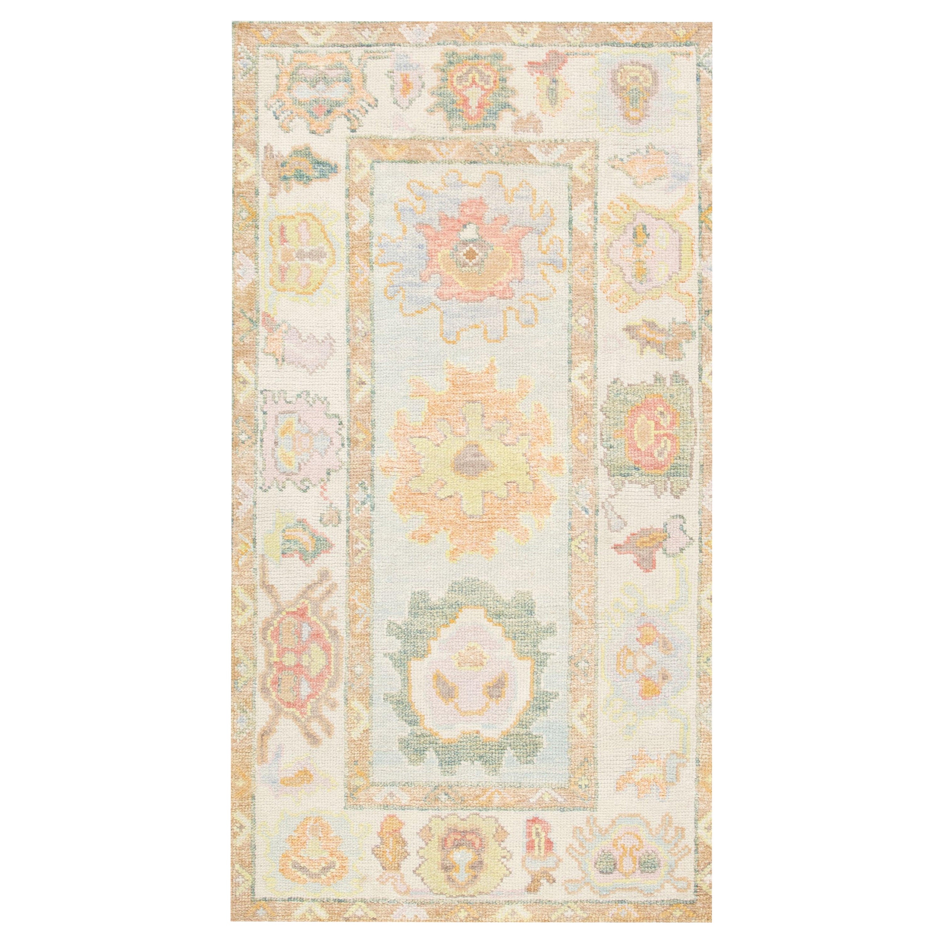 Tappeto Oushak Orientale Annodato a Mano Turco Oushak 2'11" x 5'2" #2909
