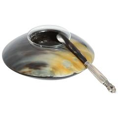 Horn Caviar Server and Jensen Acorn Pattern Horn Blade Caviar Knife