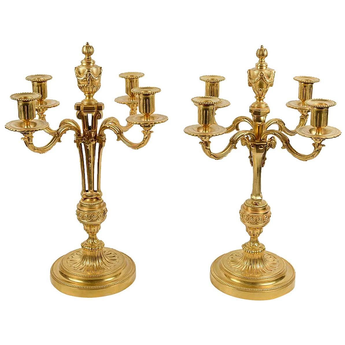 Pair of Bronze Candelabra in Louis XVI Style For Sale