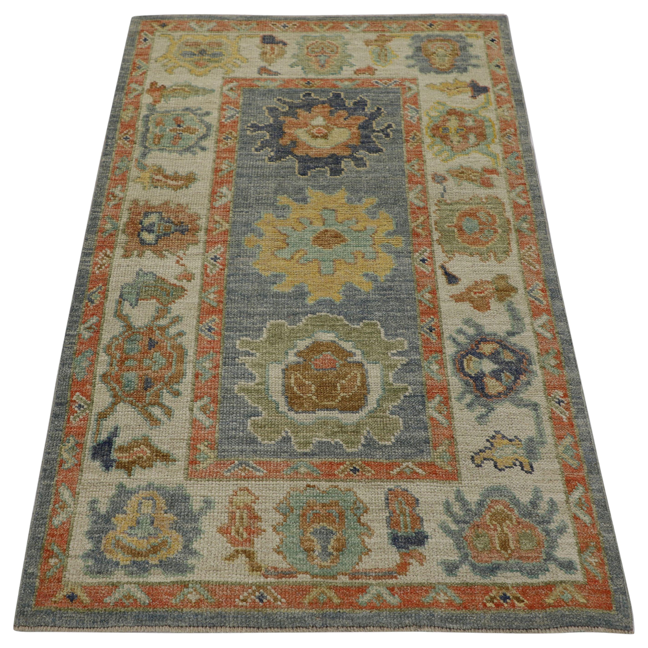Tappeto Oushak Orientale Annodato a Mano Turco Oushak 2'11" x 4'11" #2115