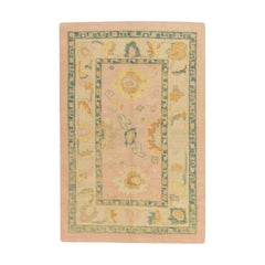 Tapis oriental noué à la main turc Oushak 3'10" x 5'9" #308