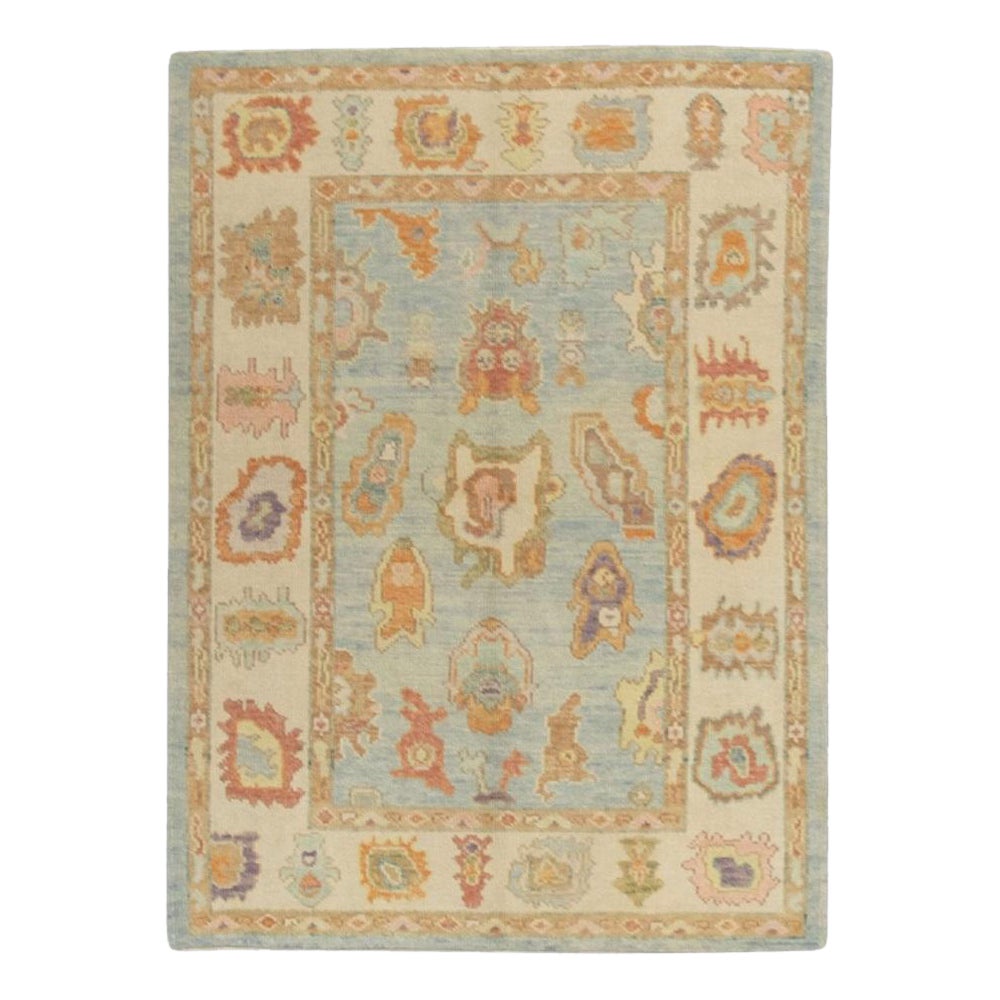 Oushak Rug Oriental Hand Knotted Turkish Oushak 4'3" x 5'7" #285 For Sale