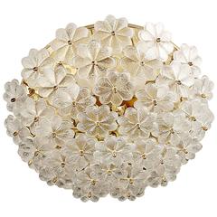 Large Floral Brass and Murano  Glass Flower Flush Mount Light 