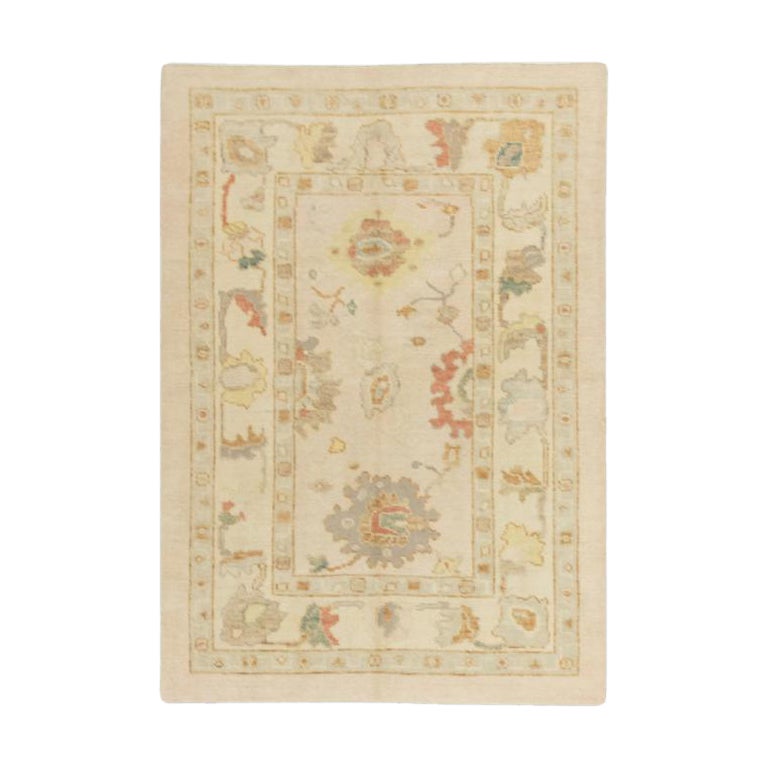Alfombra Oushak Oriental Anudada a Mano Turca Oushak 4' x 5'6" #312