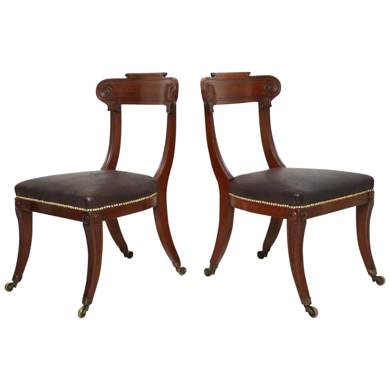 Pair of English Regency Mahogany Side Chairs For Sale
