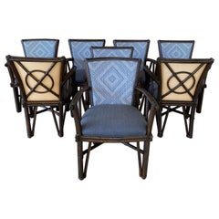 1990 McGuire Rustic Faux Bois Rattan Target Back Dining Chairs set of Eight