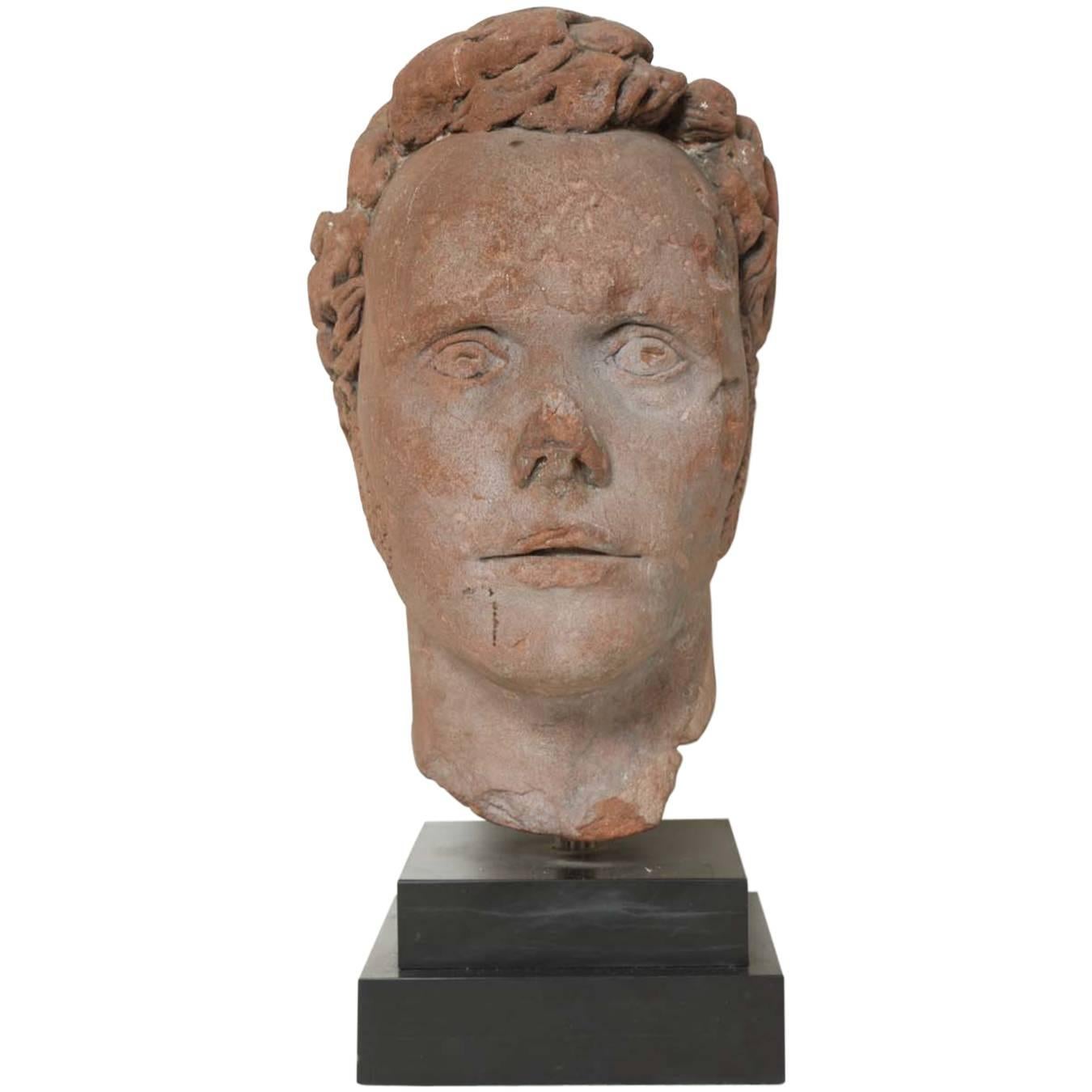 Early 19th Century Continental Carved Red Stone Bust For Sale