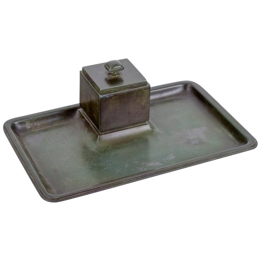Just Andersen, early Art Deco inkwell in bronze. Rare model.