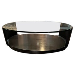 Vintage McGuire Oval Coffee Table with Ebonized Base and Inset Glass Top