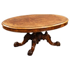 Victorian Burr Walnut Inlaid Oval Coffee Table
