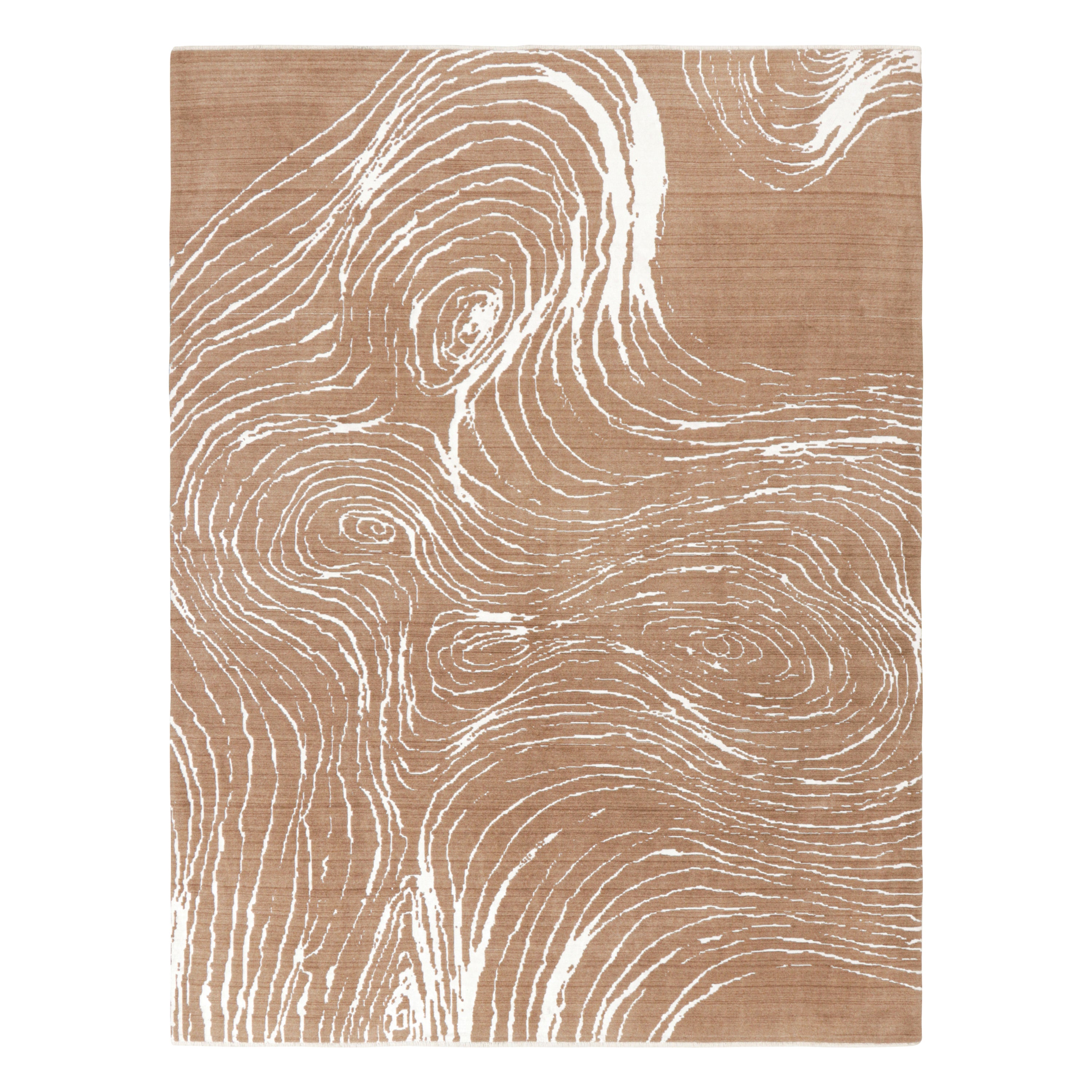 Rug & Kilim’s Abstract Rug in Beige-Brown with White Geometric Patterns