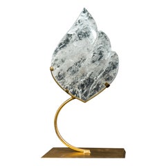 Clear Quartz Crystal Flame Sculpture on Gold-Colored Metal Stand